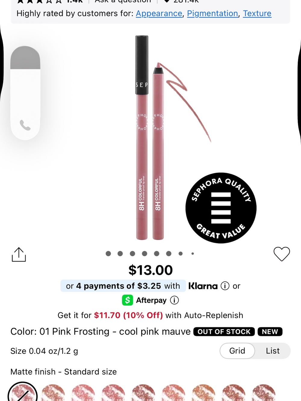 Sephora 01 Pink Frosting Lip Liner — Cool Mauve Pink